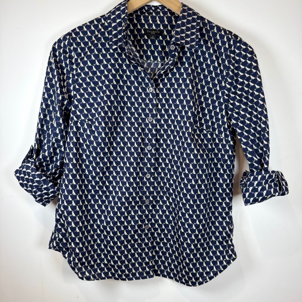 Talbots Dog print Button Down cotton Shirt Women 4P yellow lab preppy coastal - Picture 6 of 7